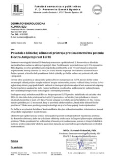 Posudok o klinickej účinnosti pristroja proti nadmernému poteniu Electro Antiperspirant ELITE